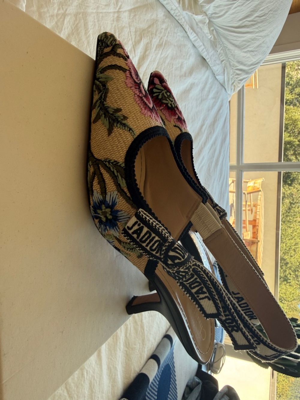 Dior Embroidered Floral Slingback Pumps in Beige, Pink and Green - Picture 3 of 11